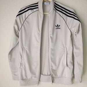 Adidas Cream and Black Bomber Jacket with Iconic Stripes